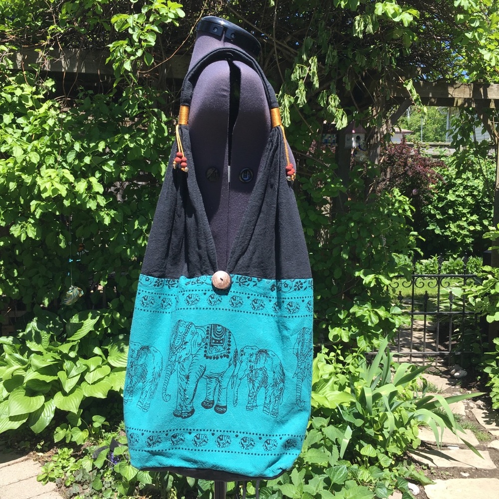 🦋 3 for $25 - 🇹🇭 Bala Artisan Cotton Bag With Elephants Teal
